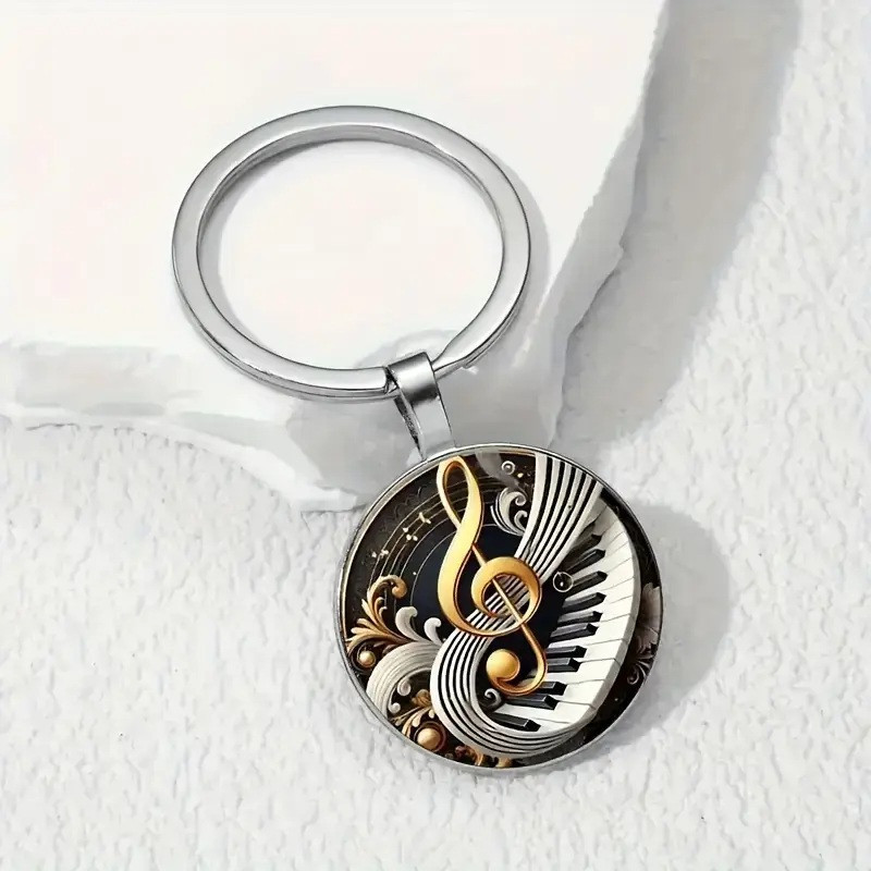 klaver-nøglering med Stilfuld legeringsmusiknoten Design Elegante Zink Legering Kuppel Nøglering / Vedhæng