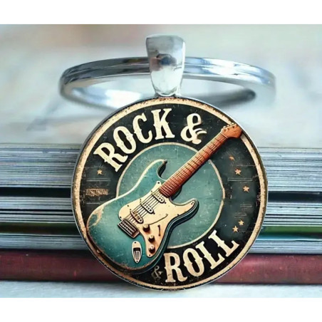 "Rock & Roll Guitar" Design Elegante Zink Legering Kuppel Nøglering / Vedhæng