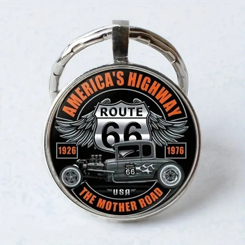 US Route 66 Design Elegante Zink Legering Kuppel Nøglering / Vedhæng