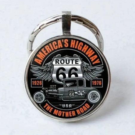 US Route 66 Design Elegante Zink Legering Kuppel Nøglering / Vedhæng