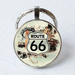 US Route 66 Design Elegante Zink Legering Kuppel Nøglering / Vedhæng