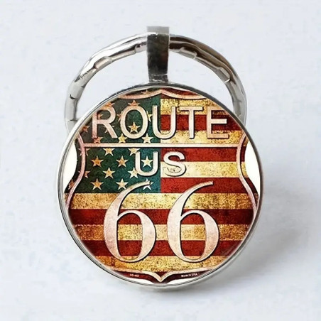 US Route 66 Design Elegante Zink Legering Kuppel Nøglering / Vedhæng