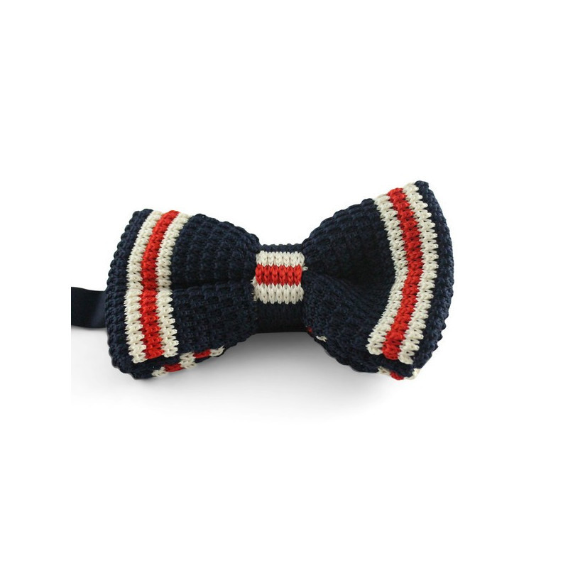 Navy blå/Hvid/Mørkerød Strikket Butterfly