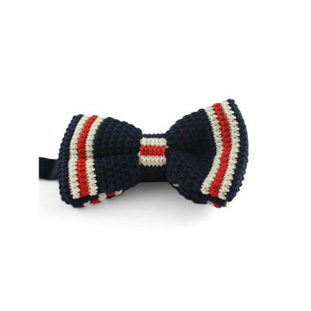 Navy blå/Hvid/Mørkerød Strikket Butterfly
