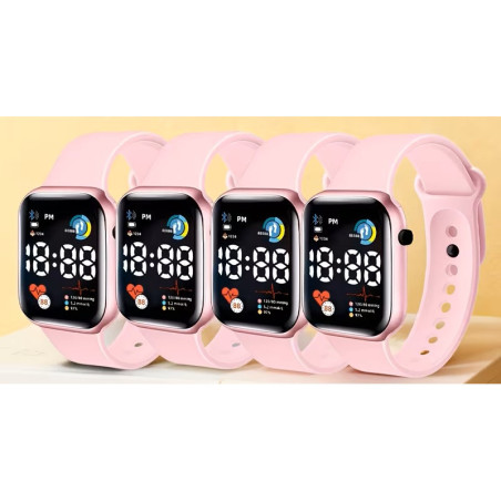 Moderne Multifunktionelt Digitalt Trykknap Dame Ur med Display i Firkantet Design i Pink