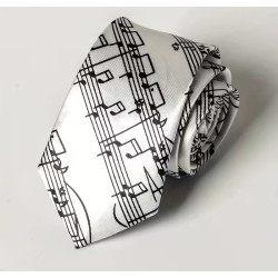 Herreslips med musiknotetryk i Hvid med sort skrift