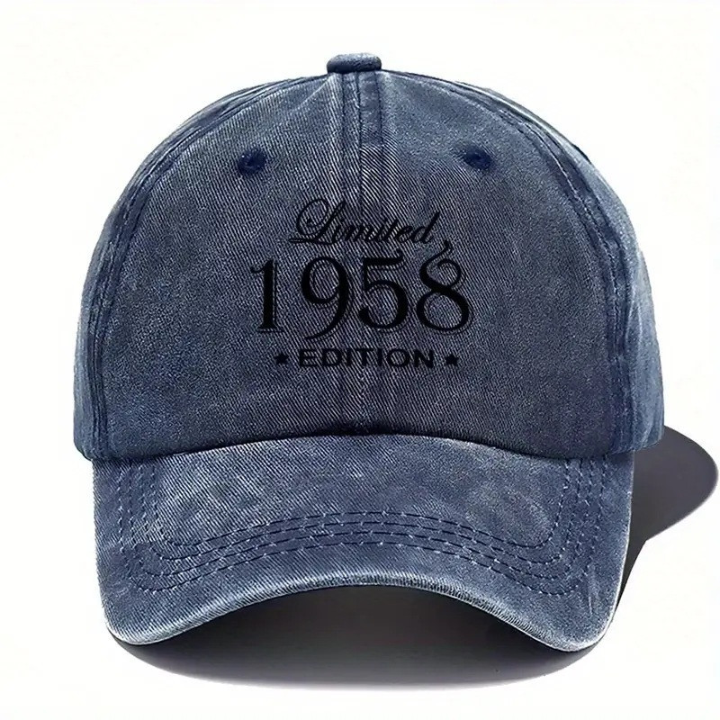 Klassisk baseballkasket 1958 i vintage bogstavprint i farven Marie Blå