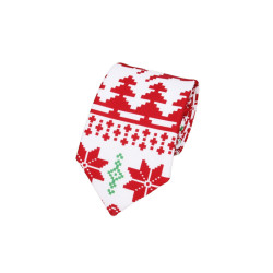Hvidt Juleslips med Rød/Grøn Pixel Julemotiver
