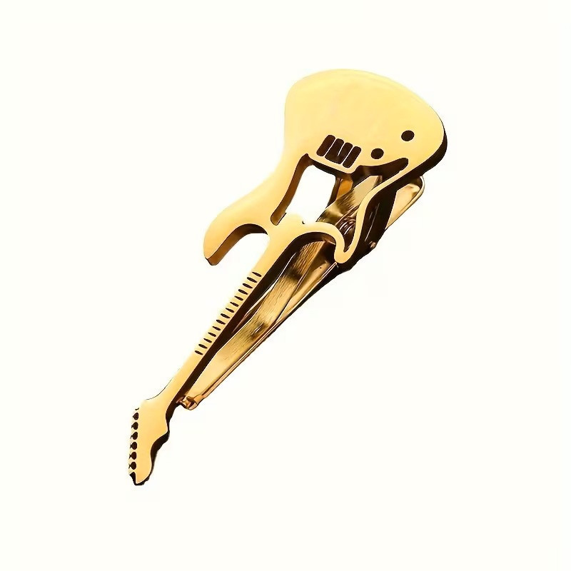 Stilfuld Herre Business Slipsenål i rustfri stål  med Gold Guitar.
