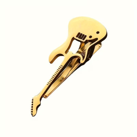 Stilfuld Herre Business Slipsenål i rustfri stål  med Gold Guitar.